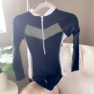 Black and White Long Sleeve Swimsuit
